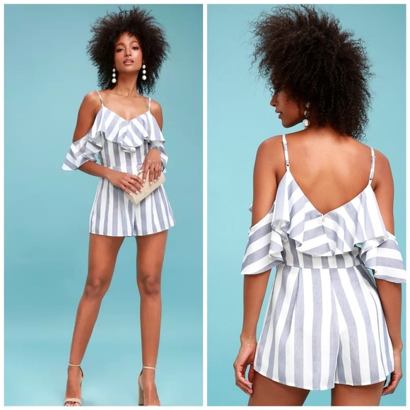 Lulus Pants - Lulu's beach house blue white striped romper